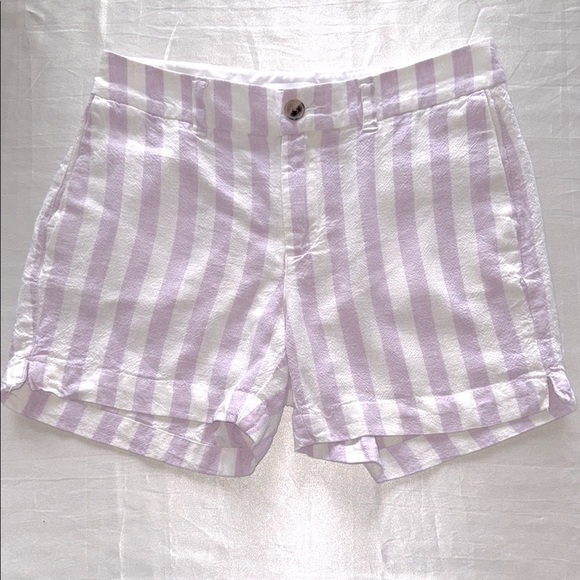 Old Navy Linen Everyday Shorts Lilac Stripe Notch Hem Mid Rise 5” Inseam Sz 2 - Picture 9 of 10